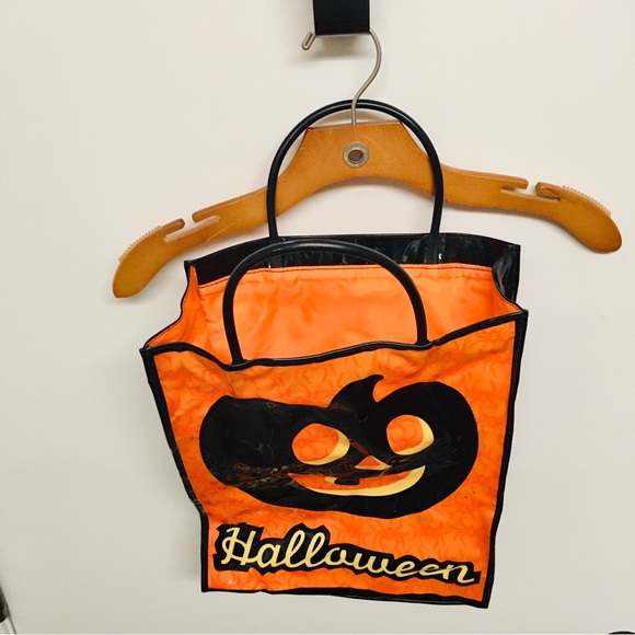 Halloween pumpkin tick treat rubber lined washable reusable candy bag to… - Picture 3 of 4